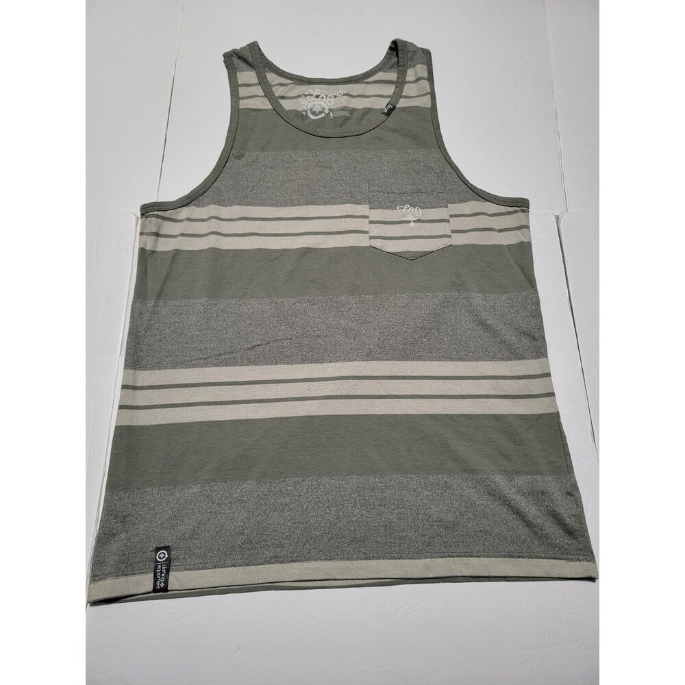 (#19)LRG Men’s M Gray/White Striped Round Neck Sleeveless Tank w/ Pocket